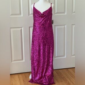 Taylor Hot Pink sequined sleeveless maxi dress size 12 NEW